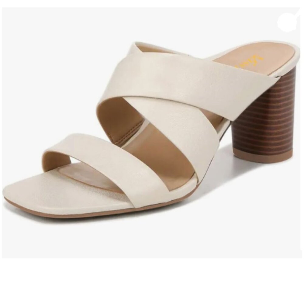 miss left White Open Squared Toe High Heel Mules Strappy Slip On Slippers